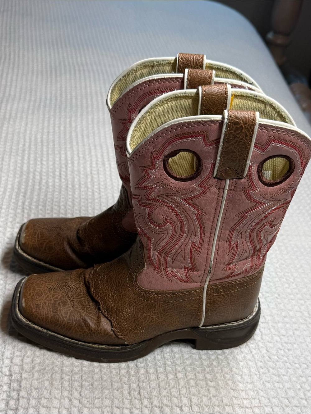 Kids Brown and Pink Cowboy Boots - Youth Western Pull-On